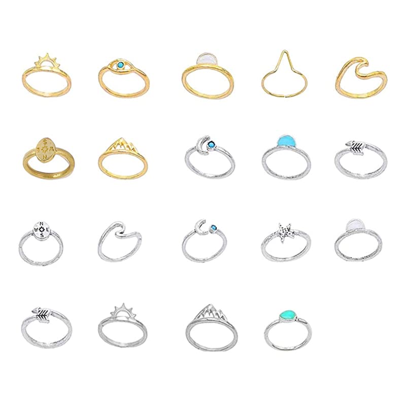 SANNIDHI 19 Pcs Boho Retro Rings Sets Combo Stackable Rings for Women Teen Girls, Vintage Knuckle Rings Finger Ring Sets Fashion Turquoise Golden-Plating Sleek Rings SANNIDHI 19 Pcs Boho Retro Rings Sets Combo Stackable Rings for Women Teen Girls, Vintage Knuckle Rings Finger Ring Sets Fashion Turquoise Golden-Plating Sleek Rings